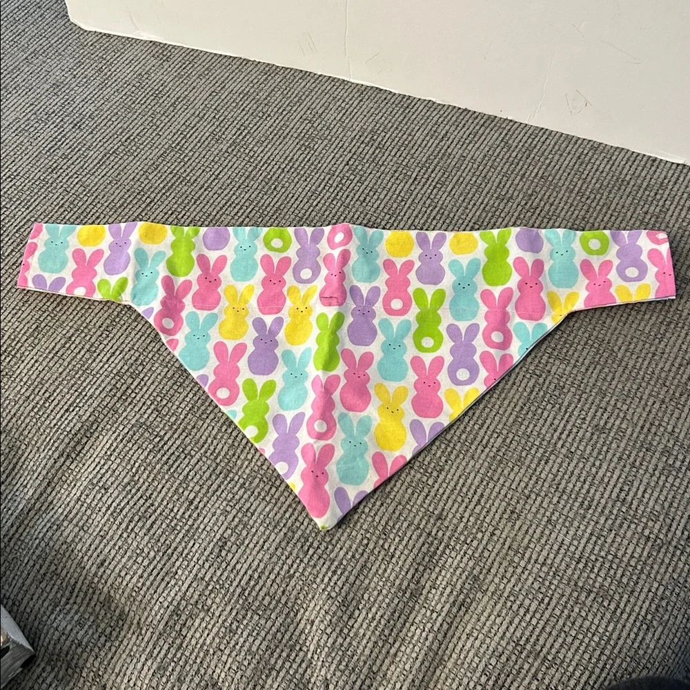 🟣 4/$15 Peeps Bunny and plaid reversible Dog Bandana NEW slides thru collar